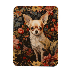 Magnet Flexible Chihuahua avec des fleurs en style William Morris
