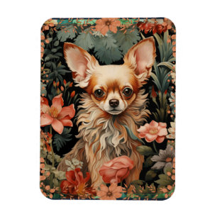 Magnet Flexible Chihuahua avec des fleurs en style William Morris