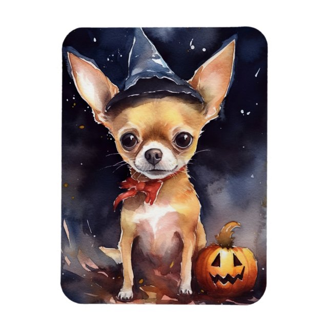 Magnet Flexible Chihuahua d'Halloween avec la peur Citrouille (Vertical)