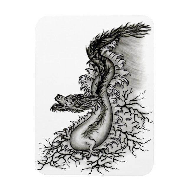 Magnet Flexible Chine Dragon, noir et blanc Design en Tattoostyl (Vertical)