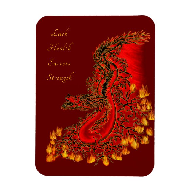 Magnet Flexible Chine Dragon rouge et or design (Vertical)