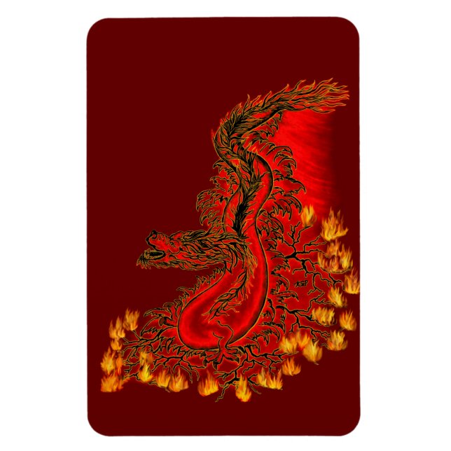 Magnet Flexible Chine Dragon rouge et or design (Vertical)