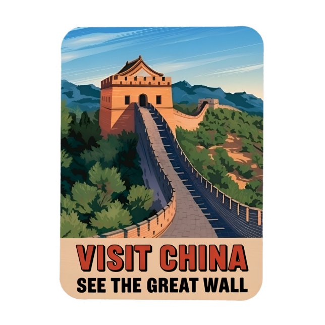 Magnet Flexible Chine Vintage voyage Grande Muraille Paysage rétro (Vertical)