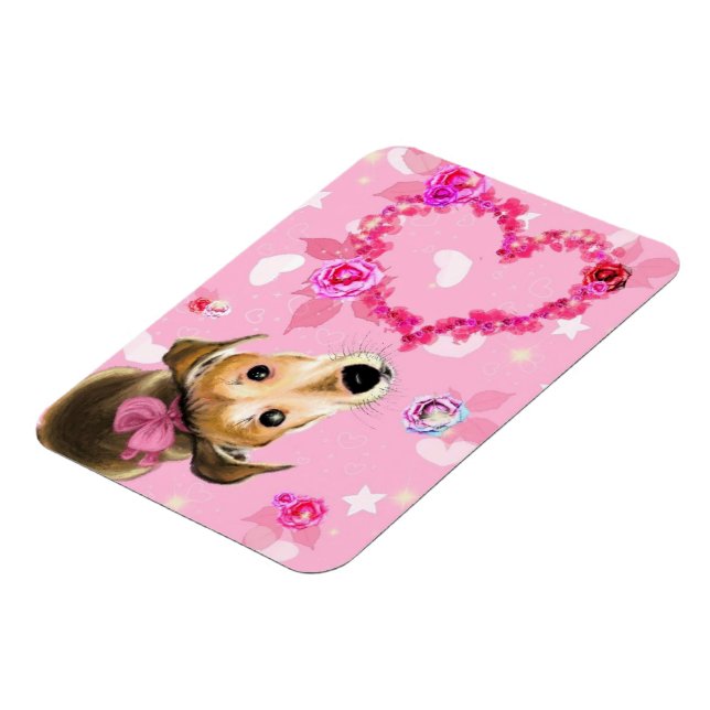 Magnet Flexible Chiot avec ruban rose - Amour (Côté Gauche)
