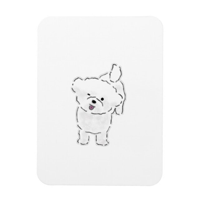 Magnet Flexible Chiot Bichon Frise Mignon et Heureux Sortant la La (Vertical)