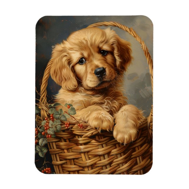 Magnet Flexible Chiot d'or retriever dans un panier flexible (Vertical)