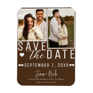 Magnet Flexible Chocolat Marron Enregistrer la Date 2 Photo Mariag
