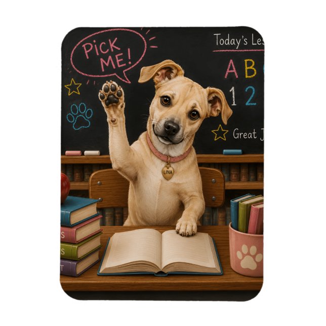 Magnet Flexible Choisis-moi ! Chien d'école mignon levant la patte (Vertical)