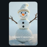 Magnet Flexible Christmas Golf Ball Snowman<br><div class="desc">Magnet cadeau de vacances moderne avec un joyeux petit bonhomme de neige fait de balles de golf empilées. Back inclut un message personnalisable. Souhaitez à vos amis et à votre famille les vacances les plus chaudes avec une touche de votre sport préféré - le golf. Besoin d'aide pour personnaliser ou...</div>