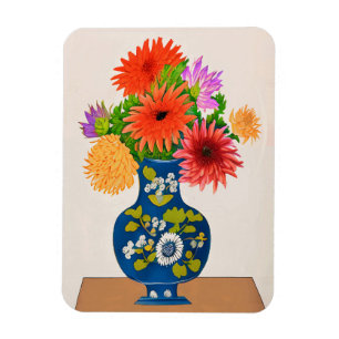 Magnet Flexible Chrysanthèmes dans un vase chinois bleu