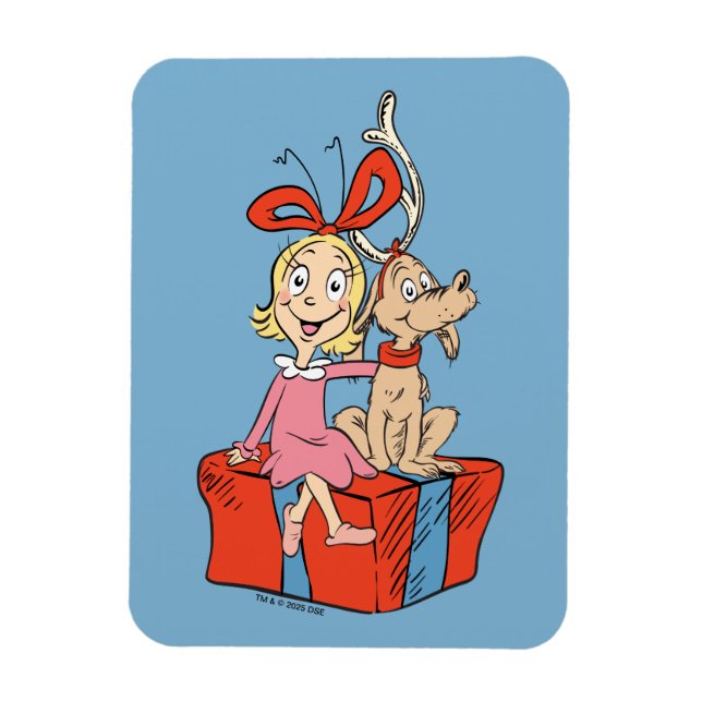 Magnet Flexible Cindy Lou Who et Max sur un cadeau (Vertical)