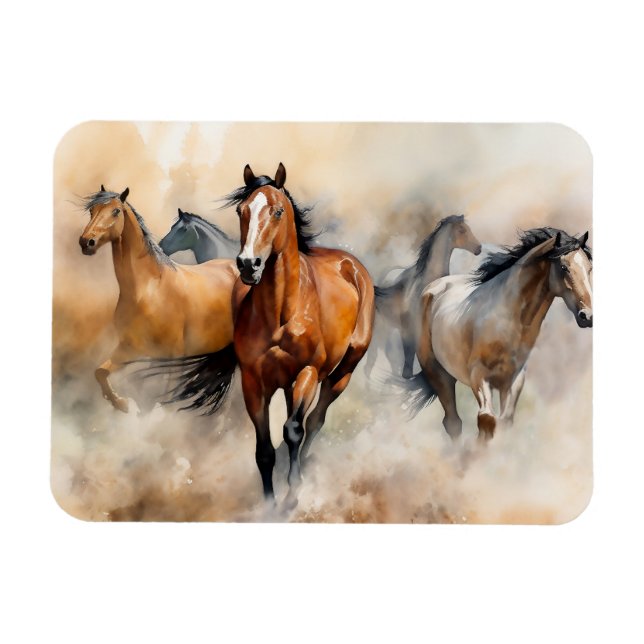 Magnet Flexible « Cinq mustangs sauvages » Aquarelle occidentale p (Horizontal)