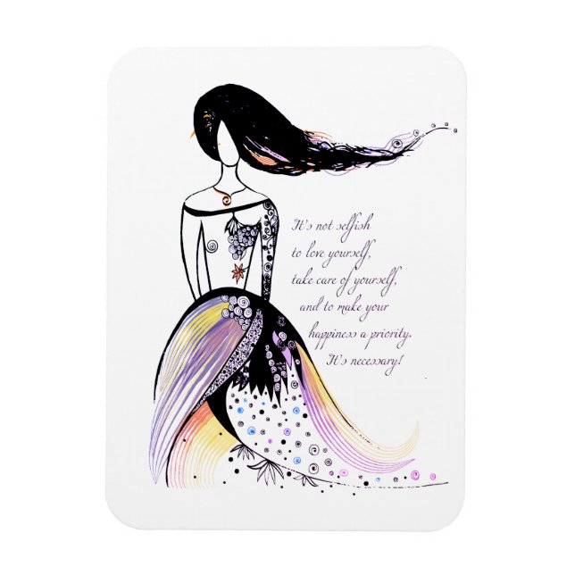 Magnet Flexible Citation de dame illustrée d'inspiration Self LOVE (Vertical)