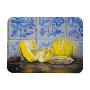 Magnet Flexible Citrons et Azulejos — Nature morte classique bleu 