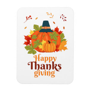 Magnet Flexible Citrouille bon thanksgiving avec Casquette et Feui