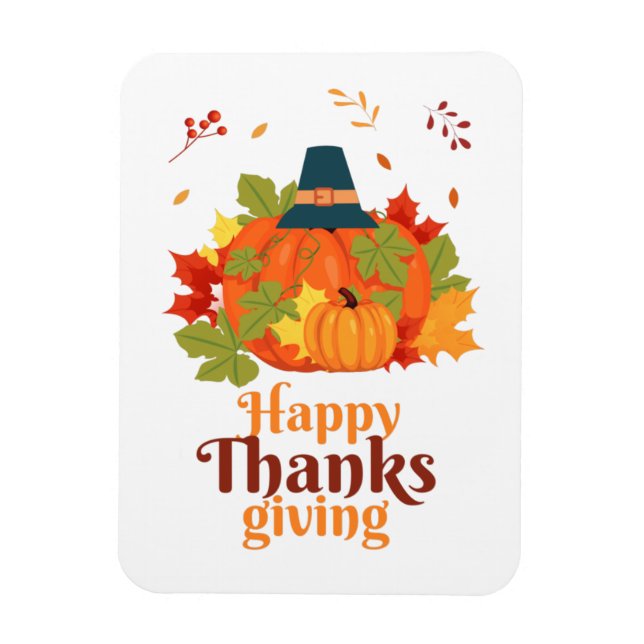 Magnet Flexible Citrouille bon thanksgiving avec Casquette et Feui (Vertical)