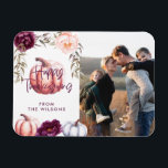 Magnet Flexible citrouille tomber violet remerciement photo de fam<br><div class="desc">Floral et citrouille tombent de l'aimant familial d'action de grâce en violet et pêche. Avec une belle aquarelle fleurie,  feuillage et design citrouille. Design automne/automne idéal.</div>