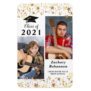 Magnet Flexible Classe de graduation de 2021 Black Gold Stars Phot