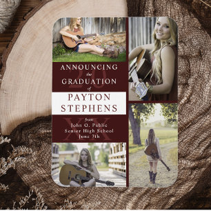 Magnet Flexible Classy Modern Maroon Photo Faire-part de graduatio