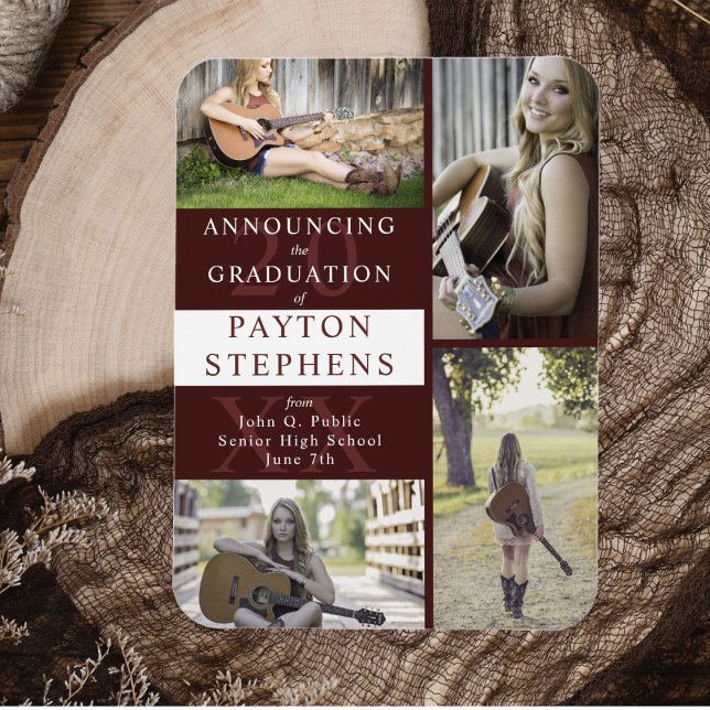 Magnet Flexible Classy Modern Maroon Photo Faire-part de graduatio (Classy Modern Maroon Photo Graduation Announcement Magnet)