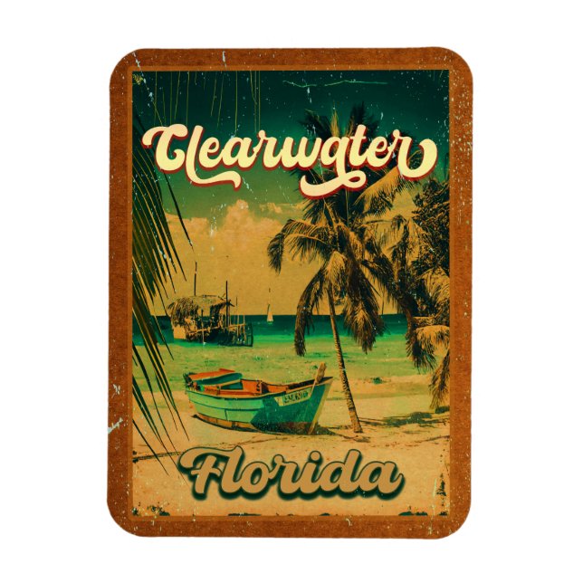 Magnet Flexible Clearwater Beach Floride Palm Tree Souvenirs 60s (Vertical)