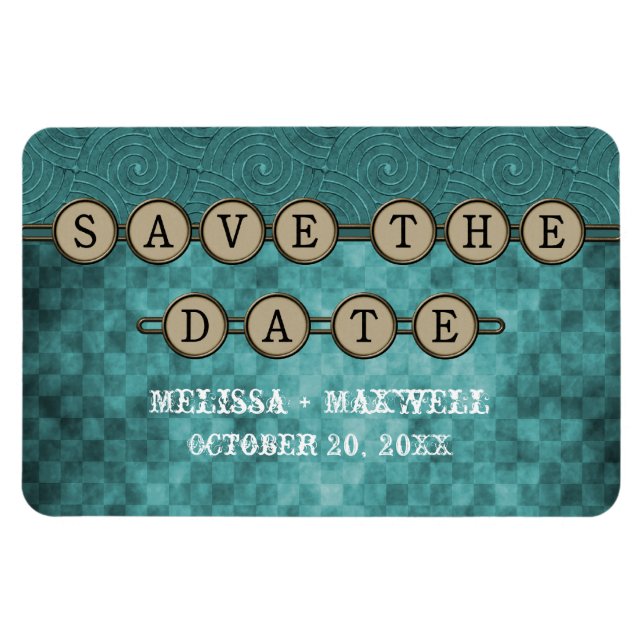 Magnet Flexible Clés Steampunk turquoises Enregistrer la date Flex (Horizontal)