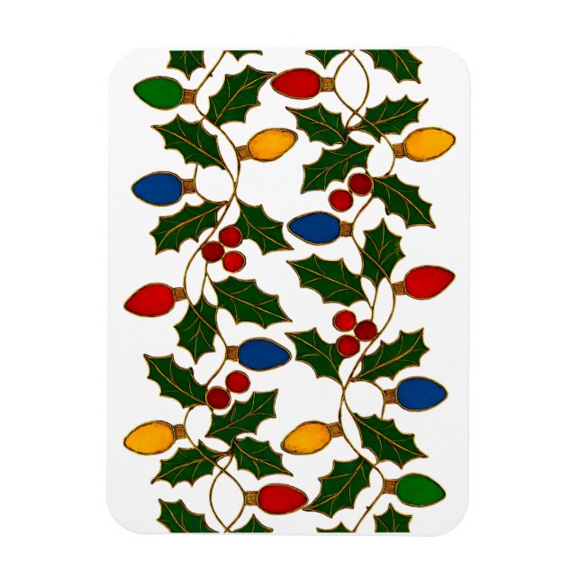 Magnet Flexible Cloisonne Art Christmas Lights and Holly (Vertical)