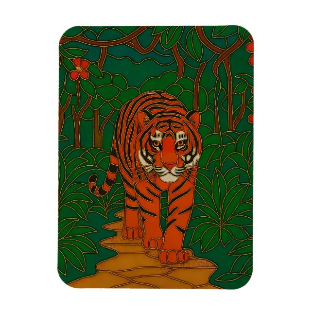 Magnet Flexible Cloisonne Art Tiger on the Jungle Path (Vertical)