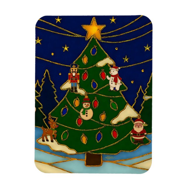 Magnet Flexible Cloisonne Art Whimsical Forest Classic Christmas  (Vertical)