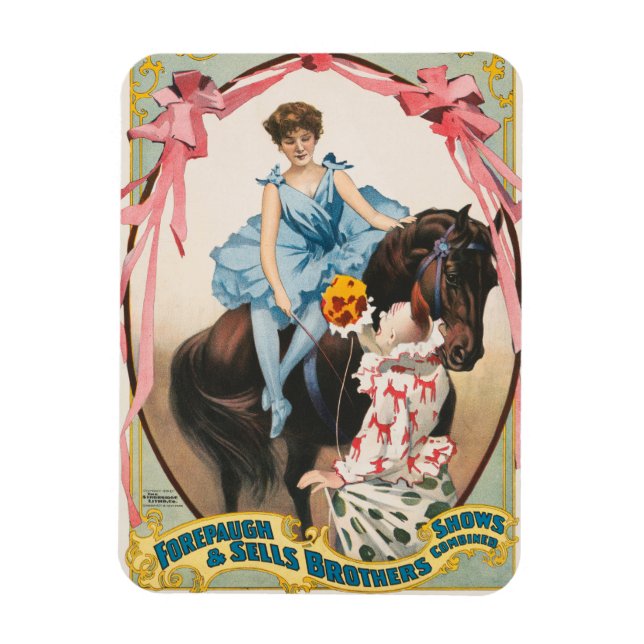 Magnet Flexible Clown Distribuant Des Fleurs À Une Femme À Cheval (Vertical)