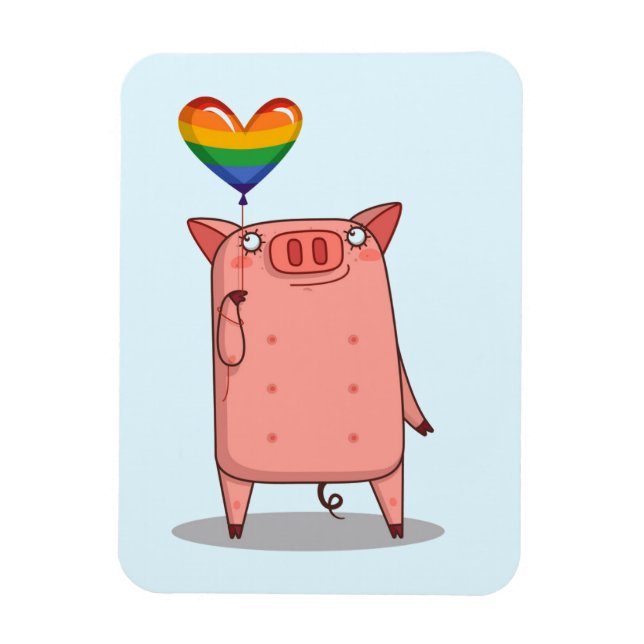 Magnet Flexible Cochon Avec Ballon Arc-En-Ciel (Vertical)