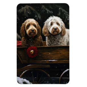 Magnet Flexible Cockapoo Traîneau enneigé Décoration de Noël