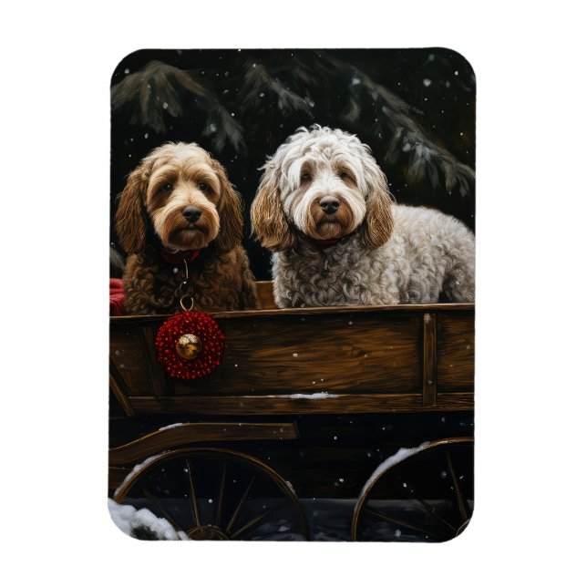 Magnet Flexible Cockapoo Traîneau enneigé Décoration de Noël (Vertical)