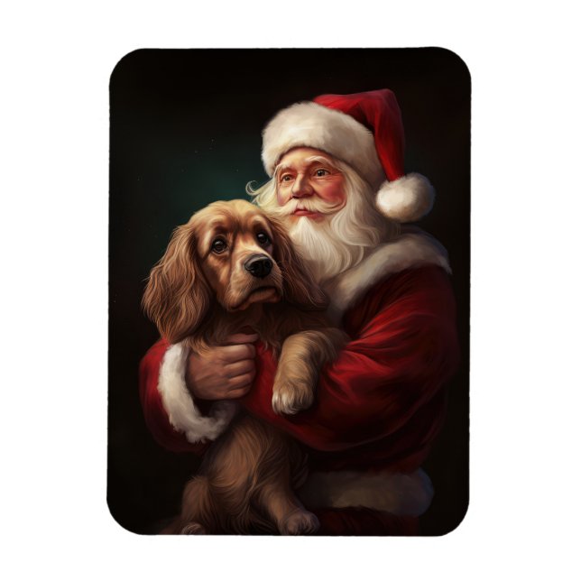 Magnet Flexible Cocker Spaniel avec le Père Noël Fête de Noël (Vertical)