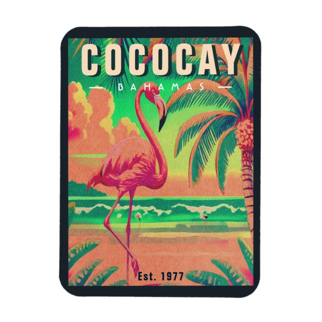Magnet Flexible CocoCay Bahamas Retro Flamant rose Souvenir 1950 (Vertical)
