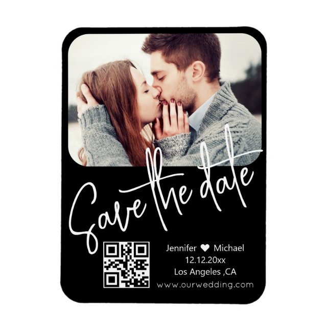 Magnet Flexible code qr moderne chic mariage photo save the date  (Vertical)