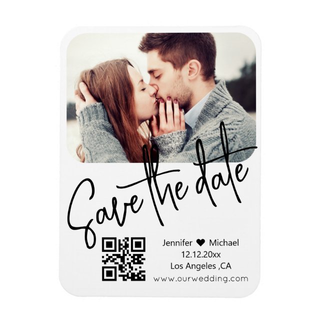 Magnet Flexible code qr moderne photo de mariage blanc enregistrer (Vertical)