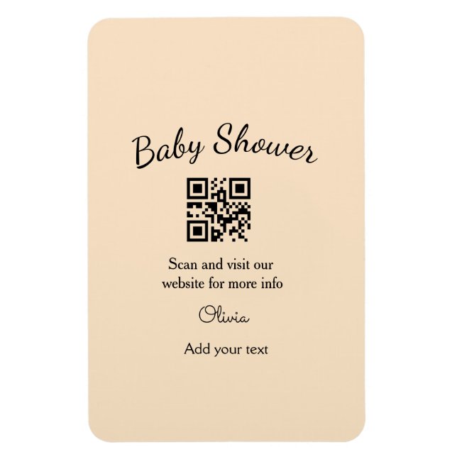 Magnet Flexible Code QR simple pour baby shower avec nom et texte (Vertical)