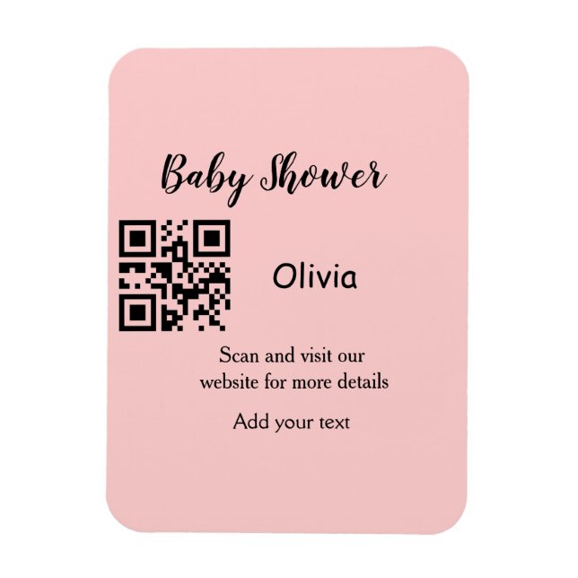 Magnet Flexible Code QR simple pour baby shower avec nom et texte (Vertical)