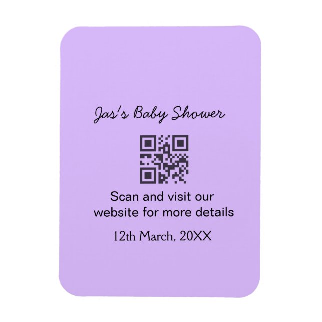 Magnet Flexible Code QR simple pour baby shower avec texte de nom (Vertical)