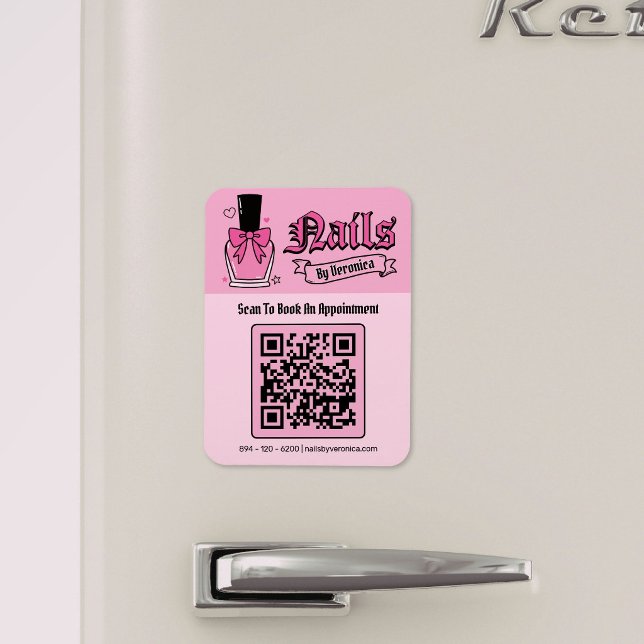 Magnet Flexible Code QR Technicien Ongles Gothique Rose Aimant Fri (Pink Gothic Nail Technician QR Code Fridge Magnet)
