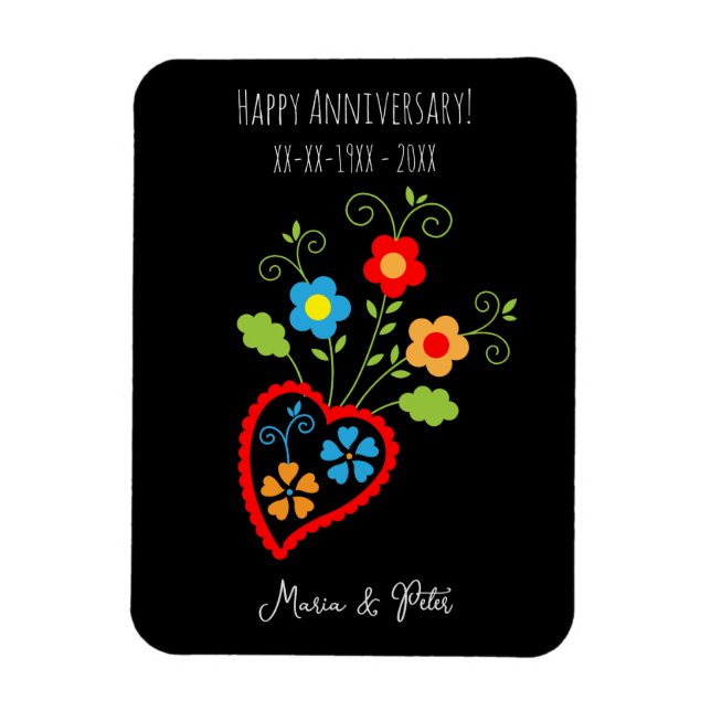 Magnet Flexible Coeur de floraison folklorique portugais (Vertical)