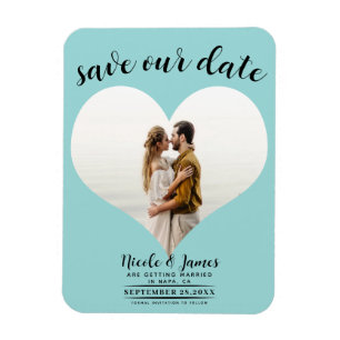 Magnet Flexible Cœur Photo Mariage Bleu Turquoise Enregistrer la D