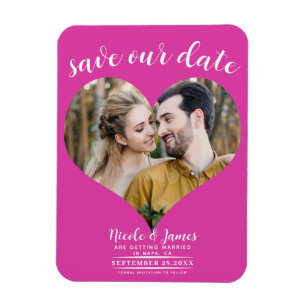 Magnet Flexible Cœur Rose Chaud Photo Mariage Épargnez la Date