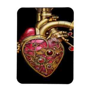Magnet Flexible Cœur Steampunk Rubis et Engrenages Anatomiques