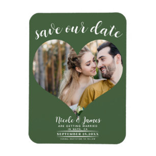 Magnet Flexible Cœur Vert Photo Mariage Carte de Faire-Part