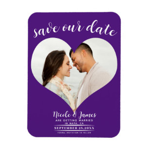 Magnet Flexible Cœur Violet Royal Photo Mariage Enregistrer la Dat