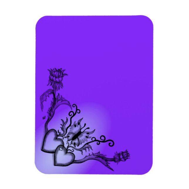 Magnet Flexible Coeurs avec fleurs et papillon en style tatouage (Vertical)