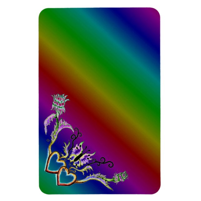 Magnet Flexible Coeurs avec fleurs et papillon en style tatouage (Vertical)