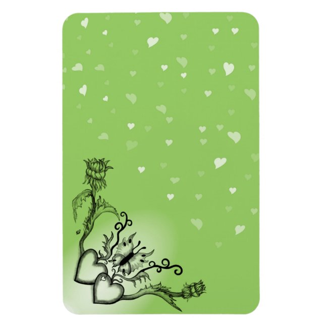 Magnet Flexible Coeurs avec fleurs et papillon en style tatouage (Vertical)